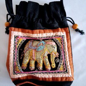 Black Canvas Sequined Elephant Purse